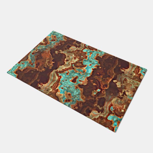 Brown Aqua Turquoise Green Geode Marble Art Deurmat (Schuin)