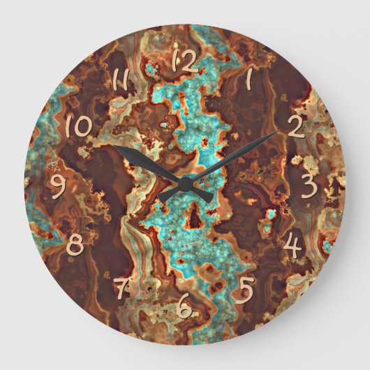 Brown Aqua Turquoise Green Geode Marble Art Grote Klok (Voorkant)