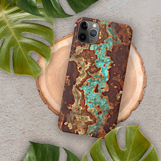 Brown Aqua Turquoise Green Geode Marble Art iPhone Hoesje