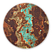 Brown Aqua Turquoise Green Geode Marble Art Keramische Knop (Voorkant)