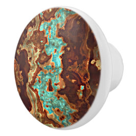 Brown Aqua Turquoise Green Geode Marble Art Keramische Knop