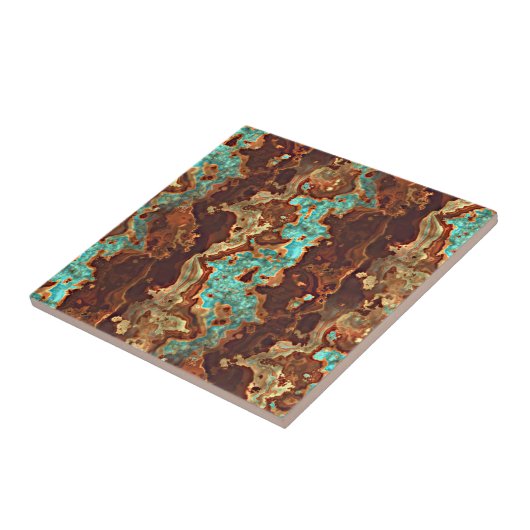 Brown Aqua Turquoise Green Geode Marble Art Tegeltje (Zijkant)