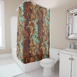 Brown Aqua Turquoise Green Geode Marble Pattern Douchegordijn