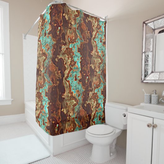 Brown Aqua Turquoise Green Geode Marble Pattern Douchegordijn (In situ)