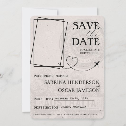 Brown Australia Passport Bewaar de datum Save The Date (Achterkant)