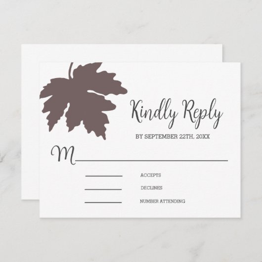 Brown Autum Maple Leaf Wedding RSVP Kaart (Voorkant / Achterkant)