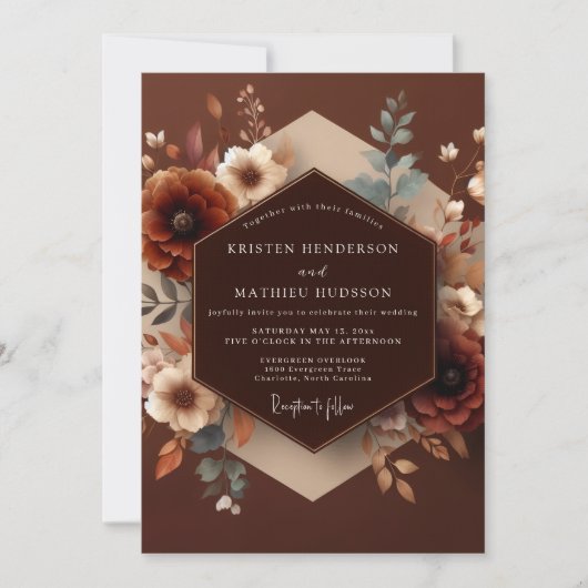 Brown Autumnal Bloom Wedding Kaart (Voorkant)