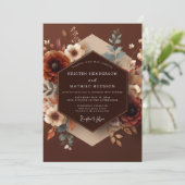 Brown Autumnal Bloom Wedding Kaart (Staand voorkant)