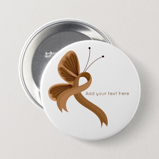 Brown Awareness Ribbon Butterfly Button (Voorkant /achterkant)