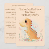 Brown Baby Dinosaur Birthday Party Kaart (Voorkant / Achterkant)