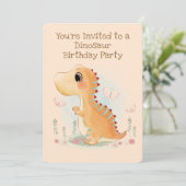Brown Baby Dinosaur Birthday Party Kaart (Staand voorkant)