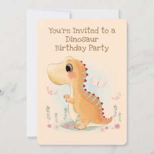 Brown Baby Dinosaur Birthday Party Kaart
