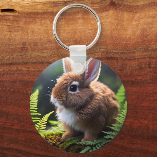 Brown Baby Dwarf Bunny, Keyring Sleutelhanger (Achterkant)