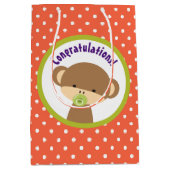 Brown Baby Monkey met Pacifier Gefeliciteerd Medium Cadeauzakje (Voorkant)