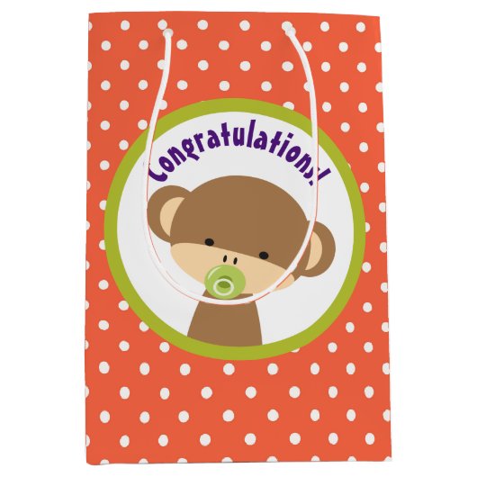 Brown Baby Monkey met Pacifier Gefeliciteerd Medium Cadeauzakje (Voorkant)