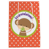 Brown Baby Monkey met Pacifier Gefeliciteerd Medium Cadeauzakje (Achterkant)
