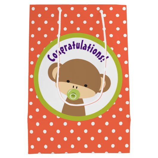 Brown Baby Monkey met Pacifier Gefeliciteerd Medium Cadeauzakje (Achterkant)