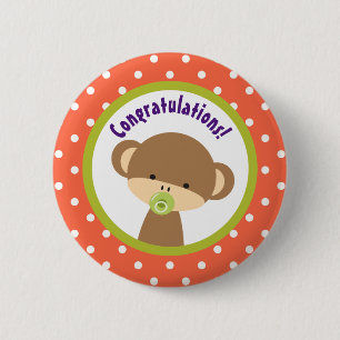 Brown Baby Monkey met Pacifier Gefeliciteerd Ronde Button 5,7 Cm