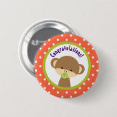 Brown Baby Monkey met Pacifier Gefeliciteerd Ronde Button 5,7 Cm (Voorkant /achterkant)