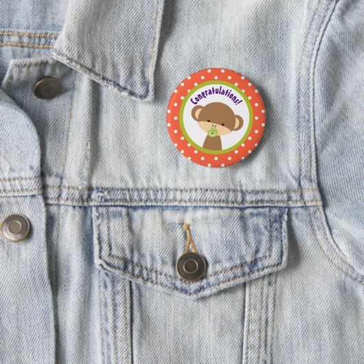 Brown Baby Monkey met Pacifier Gefeliciteerd Ronde Button 5,7 Cm (In situ)
