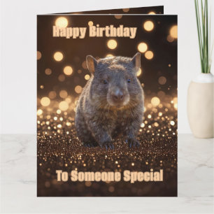 Brown Baby Wombat op Brown Bokeh Bliss, Bday Kaart
