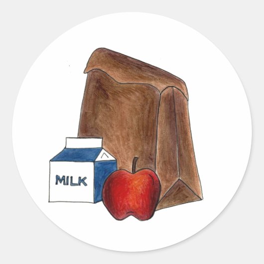 Brown Bag Sack School Lunch Lady Apple leraar Ronde Sticker (Voorkant)