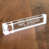 Brown Bag School Lunch Apple Cafeteria Teacher Naambordje (Zijkant)