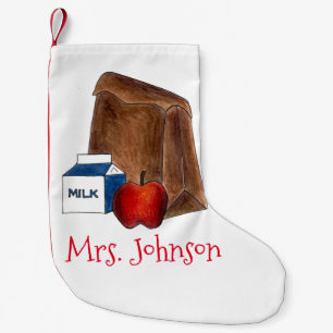 Brown Bag School Lunch Lady Apple Milk Cafeteria Kleine Kerstsok
