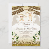Brown Baptism Boys Mexican Fiesta Invitation Kaart (Voorkant)