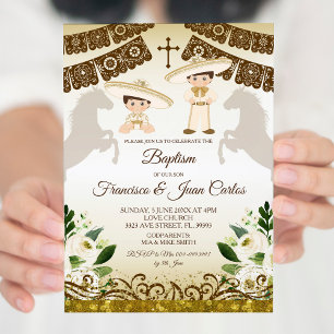 Brown Baptism Boys Mexican Fiesta Invitation Kaart