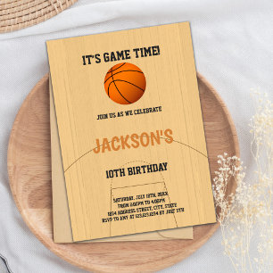 Brown Basketball Verjaardag Uitnodiging