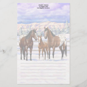 Brown Bay Appaloosa-paarden in sneeuw Briefpapier