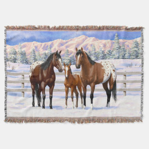 Brown Bay Appaloosa-paarden in sneeuw Deken