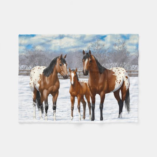 Brown Bay Appaloosa-paarden in sneeuw Fleece Deken (Voorkant (Horizontaal))