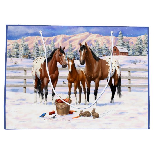 Brown Bay Appaloosa-paarden in sneeuw Groot Cadeauzakje (Achterkant)