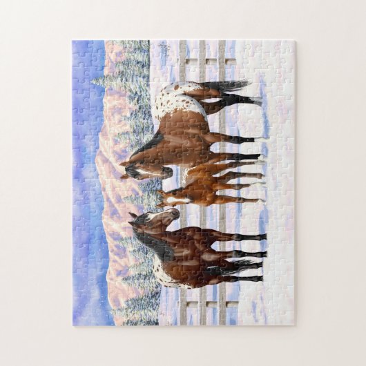 Brown Bay Appaloosa-paarden in sneeuw Legpuzzel (Verticaal)