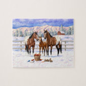 Brown Bay Appaloosa-paarden in sneeuw Legpuzzel (Horizontaal)