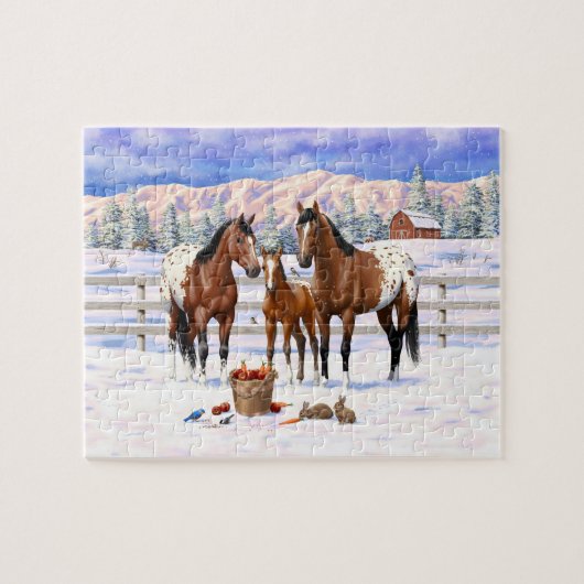 Brown Bay Appaloosa-paarden in sneeuw Legpuzzel (Horizontaal)
