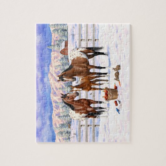 Brown Bay Appaloosa-paarden in sneeuw Legpuzzel (Verticaal)