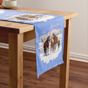 Brown Bay Appaloosa-paarden in sneeuw Medium Tafelloper