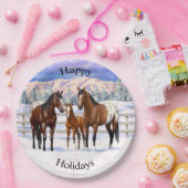 Brown Bay Appaloosa-paarden in sneeuw Papieren Bordje (Feest)