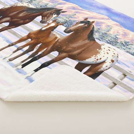 Brown Bay Appaloosa-paarden in sneeuw Sherpa Deken (3/4)