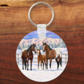 Brown Bay Appaloosa-paarden in sneeuw Sleutelhanger (Voorkant)