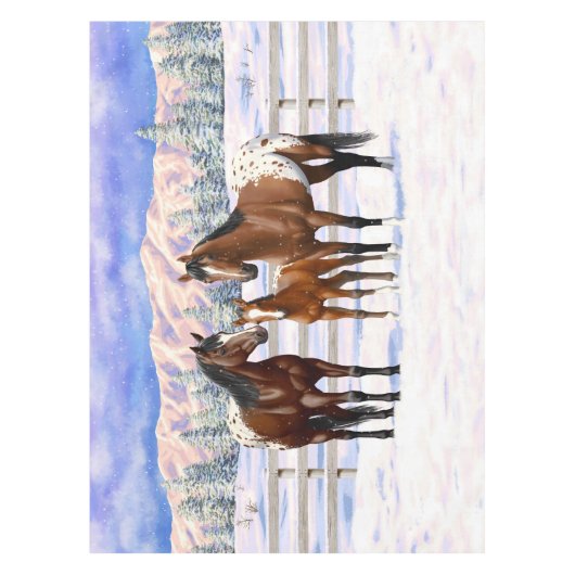 Brown Bay Appaloosa-paarden in sneeuw Tafelkleed (Voorkant)