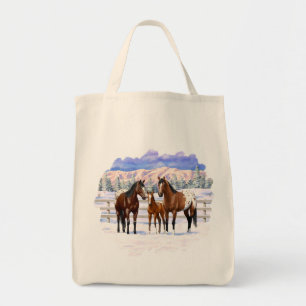 Brown Bay Appaloosa-paarden in sneeuw Tote Bag