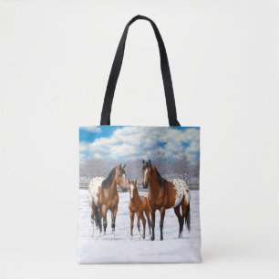 Brown Bay Appaloosa-paarden in sneeuw Tote Bag