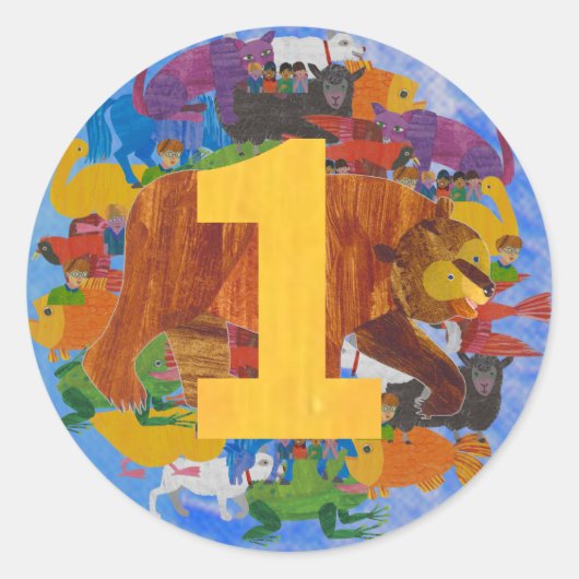 Brown Bear 1st Birthday Sticker (Voorkant)