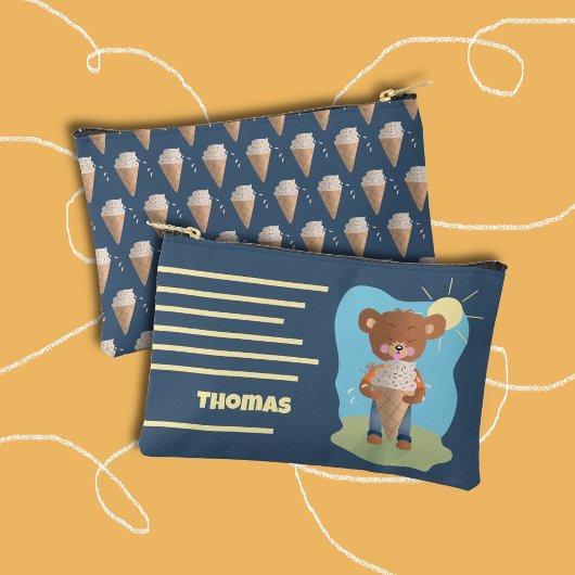 Brown Bear and Ice Cream Cone Kid Pencil Pouch Etui