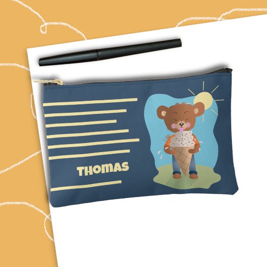 Brown Bear and Ice Cream Cone Kid Pencil Pouch Etui