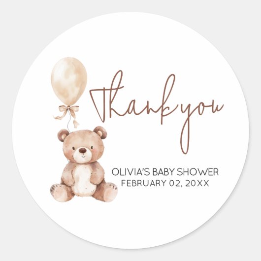 Brown Bear Balloon Baby Shower Ronde Sticker (Voorkant)